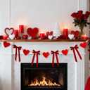 Valentine's Day Garland Decor, Valentine's Day Felt Garland for Mantel, Red Felt Heart and Velvet Bow Fireplace Garlands, Engagement Banner, Wedding Decorations