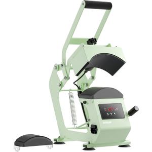Hat Press Heat Machine for Caps with 2 Platens, Precise Temp&Timer Control, Hat Heat Press with Timer Auto Starter, Sublimation Hat Press for Trucker Hat & Iron on Vinyl, Heat Transfer (Light Green)