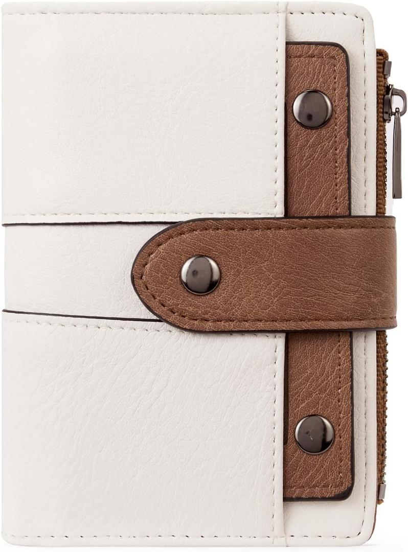 CLUCI Small Wallet for Women Leather Slim Womens Wallet Bifold Multi Card Holder Organizer Designer with Removable ID Window (0 Beige with Brown)