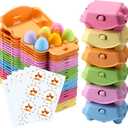Half Dozen Egg Cartons 24 Pack, Colorful Blank Natural Pulp Egg Holder 6 Count for Chicken Eggs Reusable, Easter Color Storage Box for Holds Up to Six Container Basket Cardboard Paper, 24 Labels
