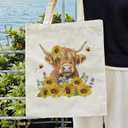 Dlzdn Sunflower Highland Cow Canvas Tote Bag For Women Aesthetic Tote Bag Shopping Grocery Bag Beach Bag Gifts for Women Teacher Bag Reusable Grocery Bag