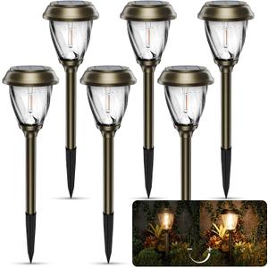 XMCOSY+ Solar Pathway Lights Outdoor, 10/25 LM in 2 Lighting Modes, Glass Stainless Steel Waterproof IP65 Solar Powered Garden LED Lights for Yard Lawn Driveway Walkway Landscape Decor(Warm White) (Bronze)