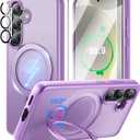 360 Rotatable Stand for Samsung Galaxy S25 Plus Case Magnetic with Screen Protector X1&Camera Lens Protector*1, Compatible with MagSafe, 16FT Mil-Grade Shockproof for Samsung S25 + Case 6.7", Purple