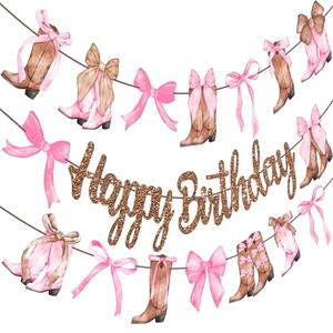 Coquette Cowgirl Birthday Party Supplies Cowgirl Boots and Bows Birthday Banners 3PCS Western Rodeo Party Decorations Bowknot Boots Cutout Banner for Wild West Bridal Shower Bachelorette Decor