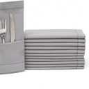 Lightnpro Decorative Cloth Dinner Napkins with Hemstitched, Wedding, Cocktail & Party Napkins, Mitered Corners, Machine Washable, 12 Elegant Table Napkins for Special Occasions - 18x18 Inch Ash Grey