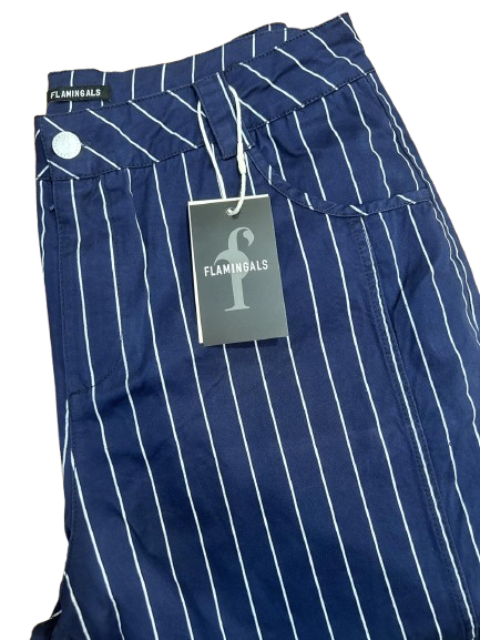 Straight Leg Mid Waist Vintage Cropped Stripe Barrel Stretchy Jeans Without Belt (Large, Navy Blue)