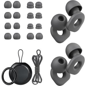 2 Pairs of Earplugs for Sleeping,Reusable Hearing Protection Ear Plugs with 8 Pairs Ear Tips & One Connector Cord,Soft Earplugs for Noise Reduction,Concert,Musician & Work - 25dB-30dB (Grey)