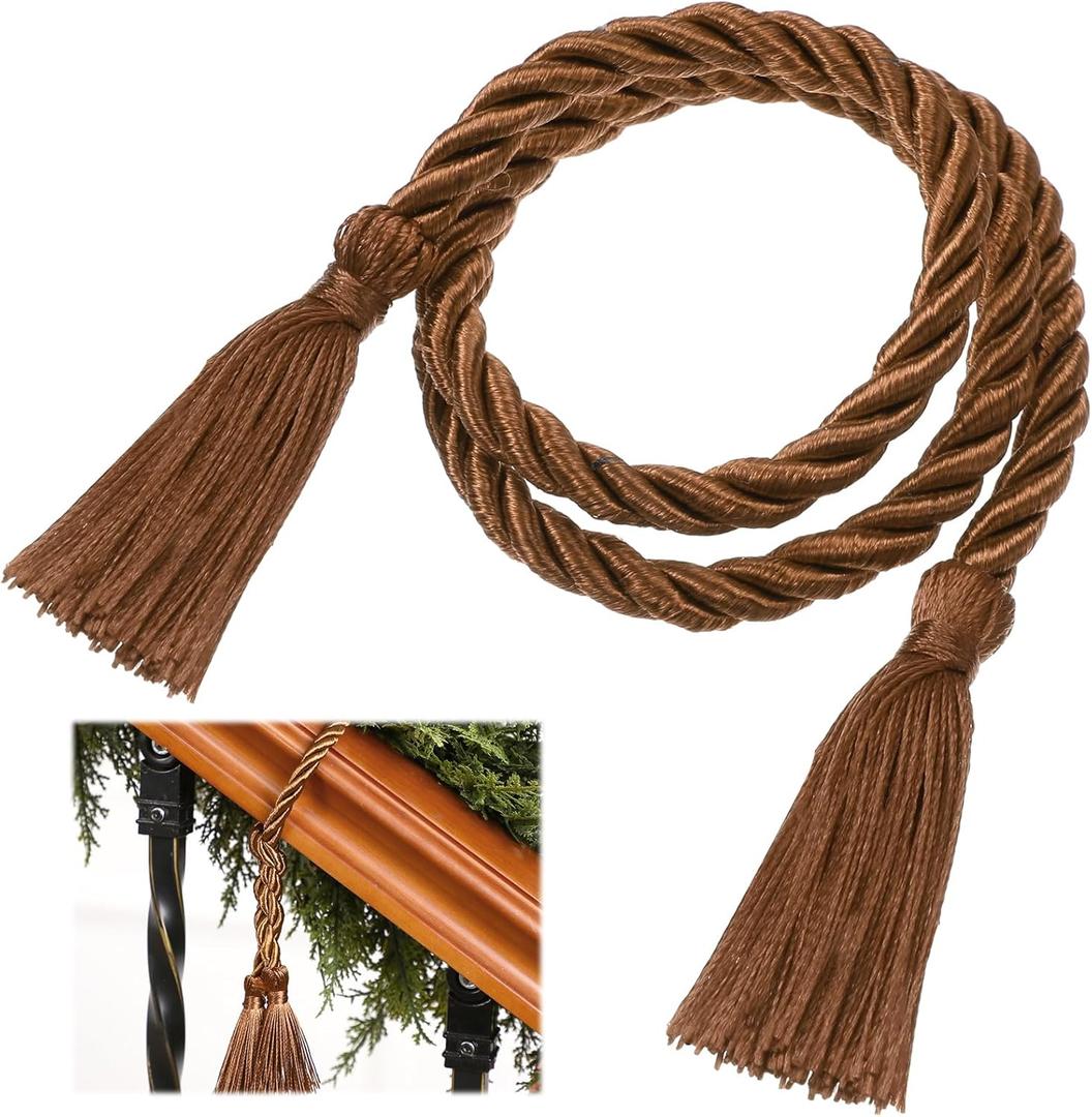 Dingion 20 Pcs Christmas Garland Decorative Banister Ties with Tassel 25.2 Inches Christmas Reusable Twist Ties for Garland Fireplace Staircase Banister Home Xmas Holiday Decorations(Brown)