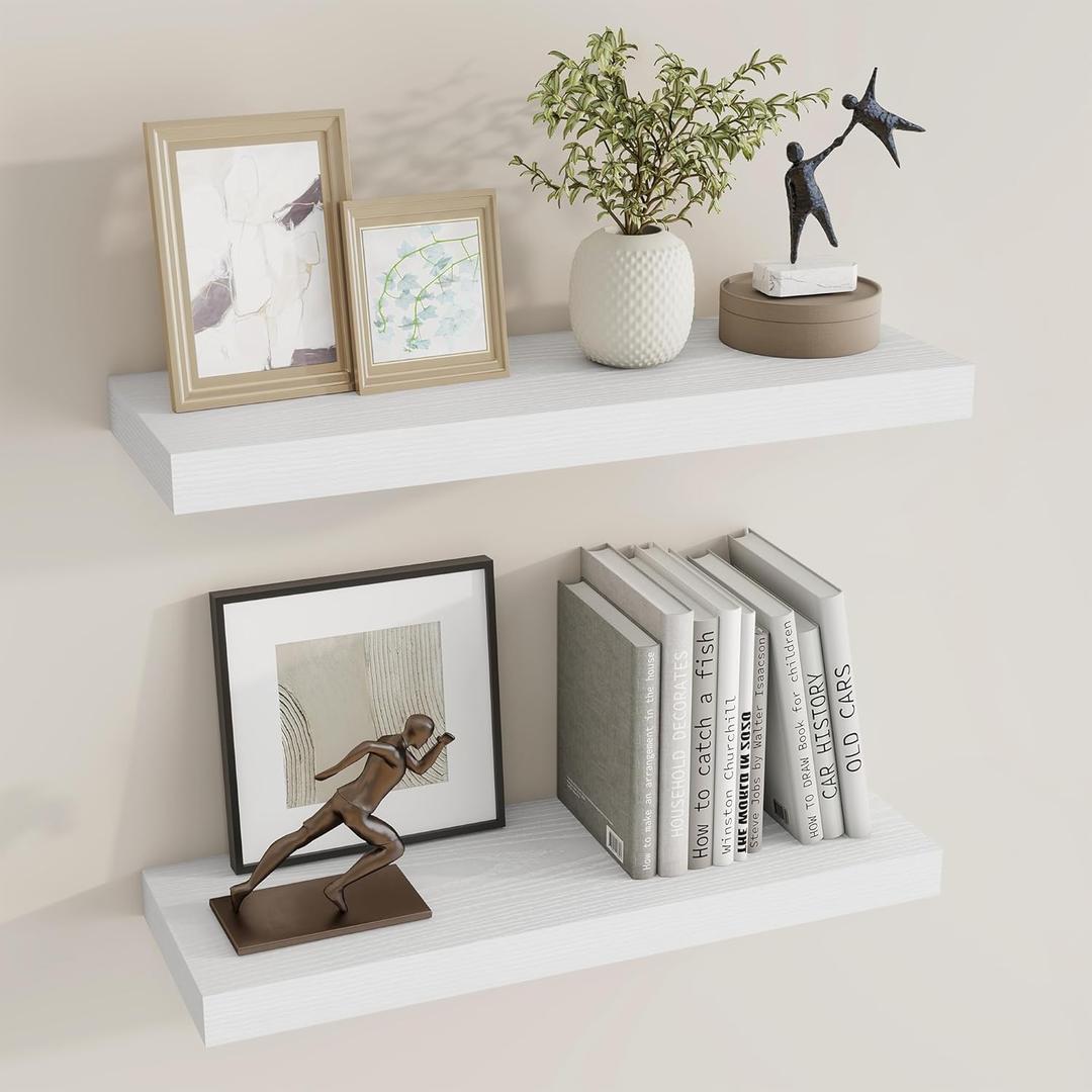 Dreamland 24 Inch Long Floating Shelves in White,6.7 Inch Deep Floating Shelf for Wall,Large Display & Storage Shelf, Wall Shelf for Bathroom Bedroom Living Room Kitchen OfficeSet of 2
