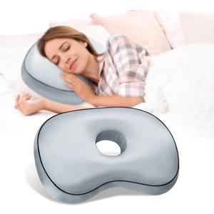 Ear Hole Piercing Pillow for Side Sleepers for CNH and Ear Pain Inflammation Pressure Sores, Cotton and Polyester Adjustable Filling Washable and Adjustable Ear Guard Pillow (Light Blue Silk, 19"x14"x4.3")