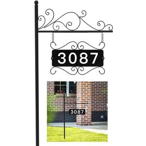 Metal Address Sign, Home Address Plaque, Address Post Sign Double-Sided, Street House Numbers for House Home Street Garden Yard (44" Pole)