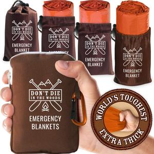 Worlds Toughest Emergency Blankets [2-Pack] Extra-Thick Thermal Mylar Foil Space Blanket | Waterproof Ultralight Outdoor Survival Gear For Hiking, Camping, Running, Emergency, First Aid Kits [Orange]