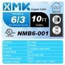 6/3 NM-B Wire with Ground,10ft 6 Gauge Wire 3 Conductor Nonmetallic Sheathed Type NM-B Cable,Copper 6 AWG Wires Electrical Stranded Cable for Residential Indoor Outlets,Switches,EV Charging Wiring