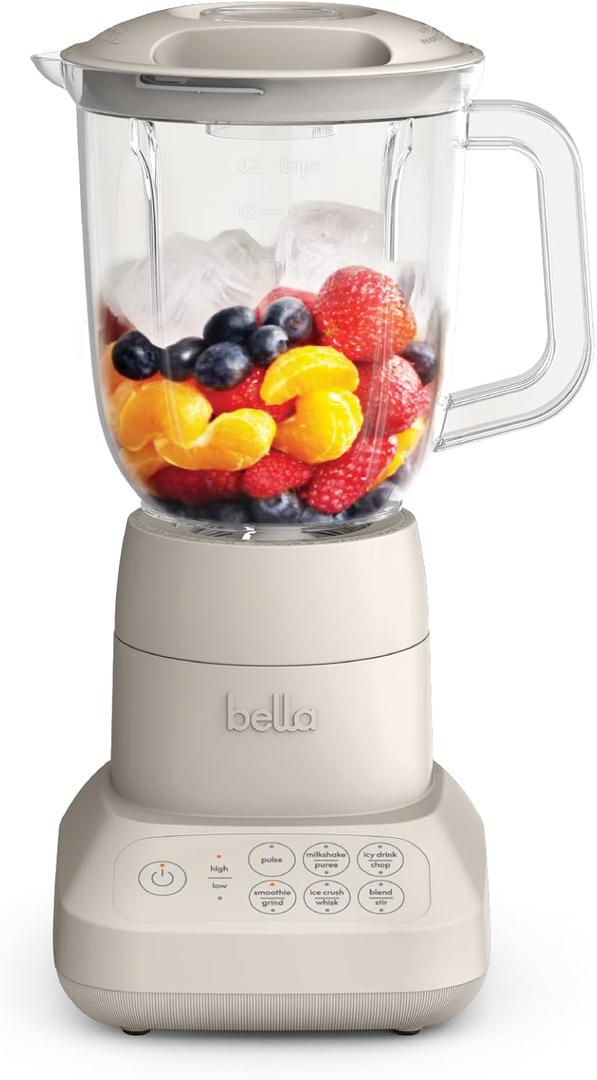 bella 10 Speed Countertop Blender, Juicer & Smoothie Maker, Fits-anywhere Kitchenware, Slim Flip & Store Design, Dishwasher Safe 48oz Capacity Pitcher & Lid, Stainless Steel Blade, 450 Watt, Oatmilk
