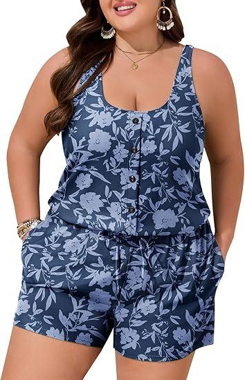 Summer Mae Plus Size Swim Romper One Piece Swimsuit Women Blouson Bathing Suit with Pockets 2026 Modest Swimwear Size 16