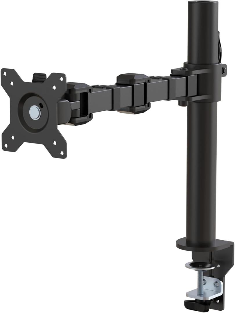 Amazon Basics Single Computer Monitor Stand with Cable Management, Height Adjustable VESA Desk Arm Mount, Fully Adjustable Tilt and Rotation, Steel, Black, Fits 13-30" Screens
