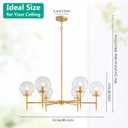 6-Light Golden Glass Bubble Chandelier, Mid-Century Modern Design for Dining Room, Gold Pendant Lighting Fixure for Kitchen, Living Room, Bedroom, 6*E12 Socket, D33.5 inch*H21~50 inch, Large