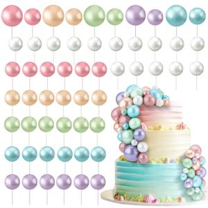 108 Pcs Balls Cake Topper DIY Cupcake Insert Foam Balloons for Cake Baking Wedding Anniversary Birthday Decoration, (Gold, Yellow, Green, White, Blue, Purple, Multi Sizes)