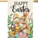 Happy Easter Bunny House Flag 28x40 Inch Double Sided Outside Rabbit Egg Floral Outdoor Large Garden Yard Flag Spring Seasonal Holiday Decoration