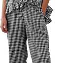 COZYPOIN Womens Gingham Pajama Set 2 Piece Plaid Cotton PJs Cute Ruffle Sleepwear Maternity Bridesmaid Pajamas Loungewear Size XXL