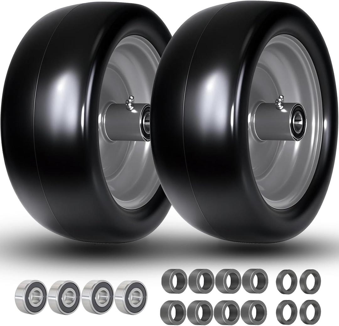 13x6.50-6 Lawn Mower Tires, 13x6.5-6 Tire and Wheel Flat Free, 3/4" & 5/8" Bearings, 5.5"-7.5" Centered Hub, Solid Smooth Tire for Zero-Turn Lawnmowers, 2 Pcs