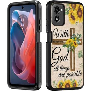 for Motorola Moto G Power 5G 2024 Case,Heavy Duty 3 in 1 Hybrid Hard PC & Soft Silicone Shockproof Protection Case for Moto G Power 5G 2024,Christian Cross Quote Bible Verse Matthew 19:26