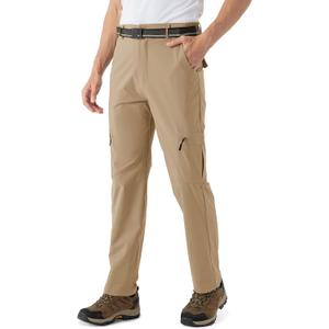 TBMPOY Men's Hiking Pants Lightweight 6 Cargo Pockets Quick Dry Water Resistant Outdoor Travel Work Fishing (32, Khaki)
