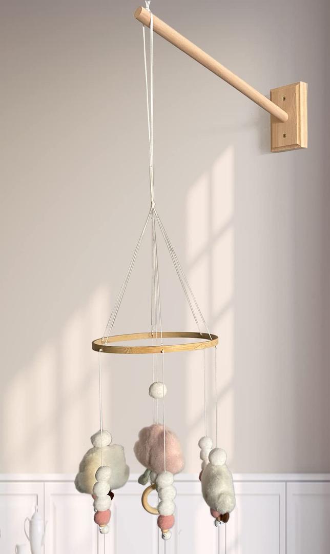 Crib Mobile Wooden Arm, Wall Mounted Suitable for All Cribs 100% Natural Larch Hanger Nusery Decor Baby Room Safe Holder(Mobile is not Included)