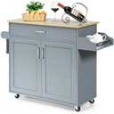 Rolling Kitchen Island Cart Storage Cabinet w/ Towel & Spice Rack Gray