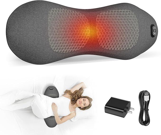 3 in 1 Electric Lumbar Support Pillow with 3-Meter USB Cable, Heated Vibration Back Massager and Ergonomic Bending for Lower Back Pain Relief