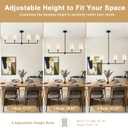 47.6" Large Linear Pendant Light, 4-Light Kitchen Island Lighting with White Linen Shades, Modern Matte Black Farmhouse Chandelier for Dining Room Over Table, Sloped Ceiling Adaptable, 47.63"