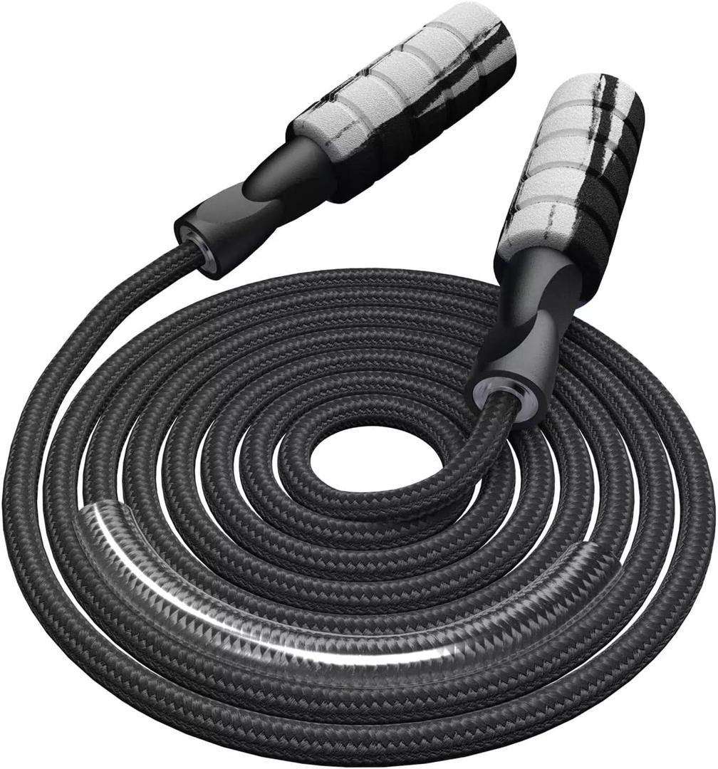FITMYFAVO Jump Rope Cotton Adjustable Skipping Weighted jumprope for Women，Adult and Children Athletic Fitness Exercise Jumping Rope (Black)