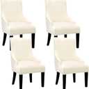 Velvet Wingback Dining Chair Cover Soft Stretch Accent Chair Cover Slipcover Thick Plush Wing Back Chairs Covers Furniture Protect Washable Chairs Protector Covers for Dining Room (Beige, 4)