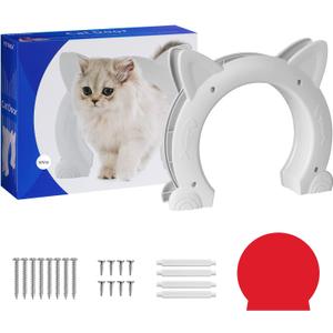Cat Door Interior Door for Kitties, Pet Door for Hollow Door, Kitty Door, Indoor, Secured Installation in Minutes, No-Flap, White
