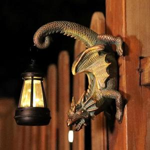 Solar Dragon Tree Hugger Statue Wall Decor - Whimsical Garden Statue with Solar Lantern, Outdoor&Yard Decor, Fantasy Dragon Figurine for Trees, Walls, or Fences - Unique Gifts for Women & Men (Cyan Blue)