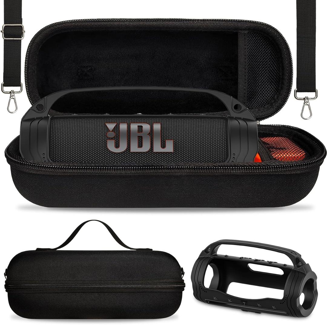 JCHPINE Silicone Cover and Hard Carrying Case for JBL Flip 7 Portable Speaker, Carrier Accessories for JBL Flip 7 Silicone Case with Handle and Shoulder Strap (Black)