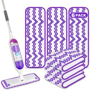 Reusable Mop Pads Compatible with Swiffer PowerMop, Microfiber Mop Pads Replacement Washable Mop Refills Pads for Dry Wet Mop, Spray Mops Pads Floor Mop Head for Hardwood Cleaning, 6 Pack