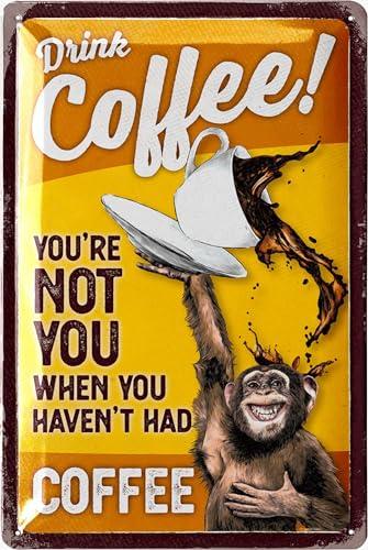 LANOLU Vintage Coffee Sign - DRINK COFFEE MONKEY, Funny Kitchen Signs, Metal Decor 12x8