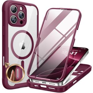 Miracase for iPhone 16 Pro Max Case 6.9'', [Bubble Free] Full-Body Bumper Phone case with Built-in Full Glass Screen &Lens Protector,Compatible with MagSafe,Drop Proof 16 Pro Max Cover,Plum (iPhone 16 Pro Max 6.9", Magnetic Plum)