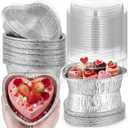 Hushee 36 Pcs 12 oz Valentine's Day Heart Shaped Cake Pan with Lid 5.5 Inch Aluminum Foil Disposable Cupcake Baking Pan Heart Food Packing Muffin Tin Liner Pudding Cooking Cup for Mother's Day