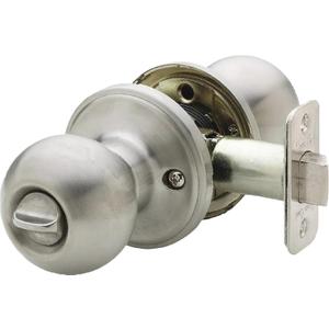 Copper Creek Ball Door Knob, Privacy Function, Keyless Turn Thumb Locking Ball Design, Interior/Exterior Reversible Round Handle for Right & Left Side, Bedroom & Bathroom - Satin Stainless - 1 Pack