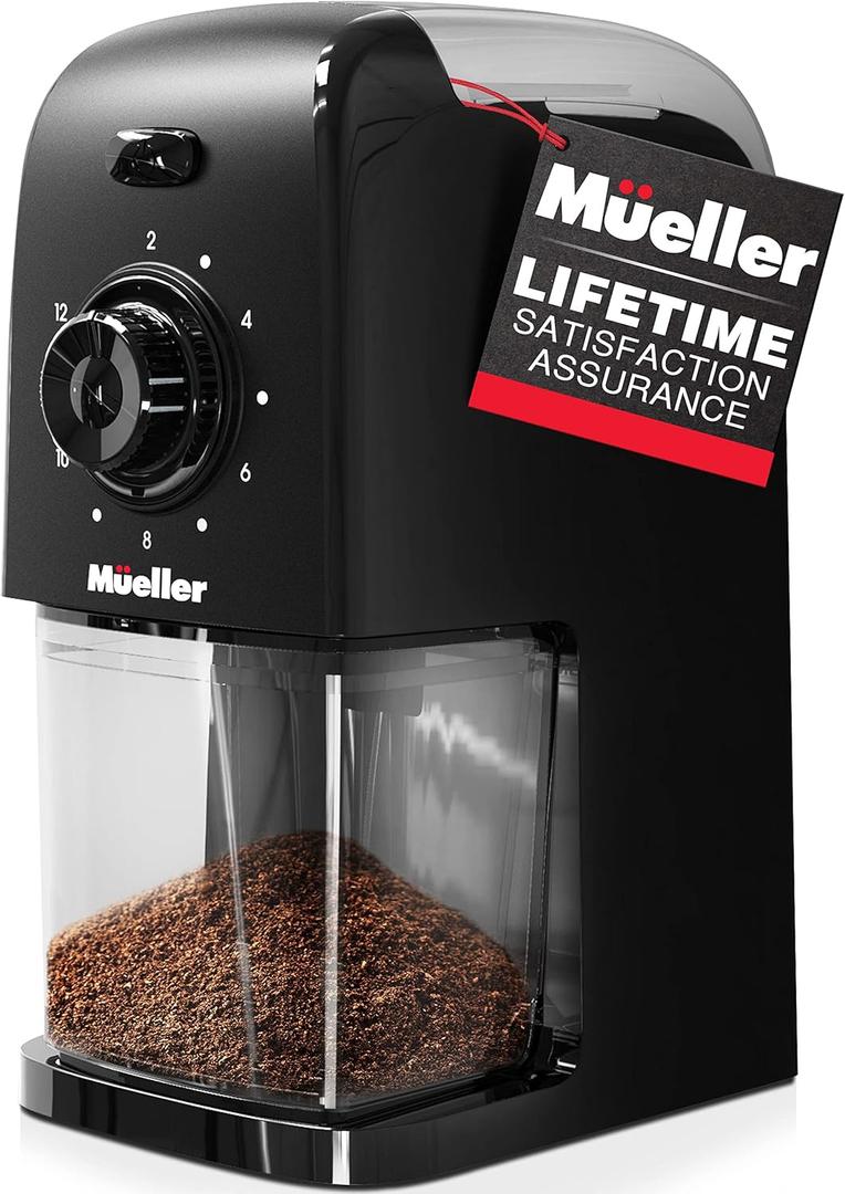 Mueller SuperGrind Burr Coffee Grinder Electric with Removable Burr Grinder Part - Up to 12 Cups of Coffee, 17 Grind Settings with 5,8oz/164g Coffee Bean Hopper Capacity, Black