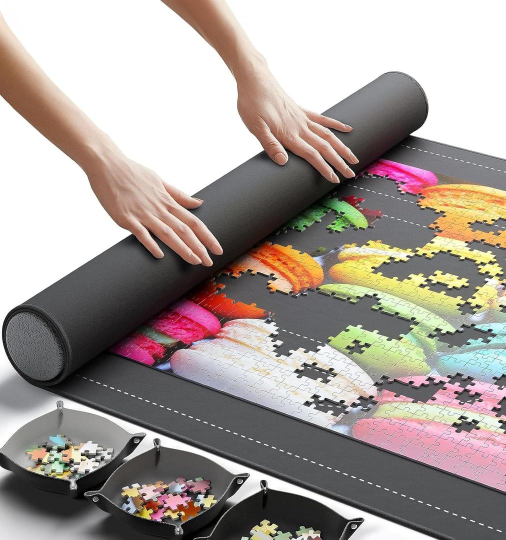 The Original Newverest Jigsaw Puzzle Mat Roll Up, Saver Pad 46 x 26 Portable Keeper Up to 1500 Pieces with Non-Slip Rubber Bottom & Smooth Top + 3 Puzzle Sorting Trays & Travel-Friendly Storage Bag