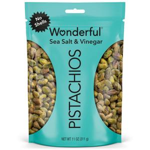 Wonderful Pistachios No Shells, Sea Salt & Vinegar Flavored Nuts, 11 Ounce Resealable Bag, Protein Snacks, Gluten Free, Salty Snacks (EXP 06/03/26)