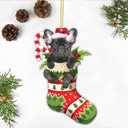 2 x Black French Bulldog Christmas Acrylic Flat Ornament - Frenchie Puppy in Stocking with Santa Hat - Perfect Holiday Tree Decoration for Dog Lovers- 2024 Black Frenchie Dog Christmas Ornament