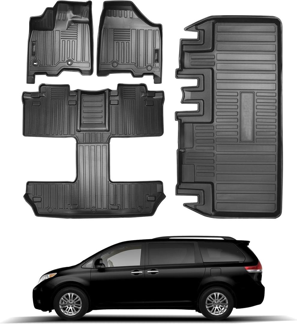 Car Floor Mats and Cargo Liner Compatible for 2011-2020 Toyota Sienna 7 Seats Trunk Liner All Weather TPE Floor Liner for 2011 2012 2013 2014 2015 2016 2017 2018 2019 2020 Toyota Sienna Accessories