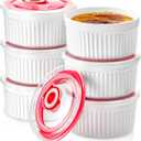 Mfacoy Ramekins with Lids Set of 6, 8 oz Porcelain Creme Brulee Souffle Ramekins with Covers, White Pudding Custard Cups Ramiken for Baking, Small Bowls for Sauces Dessert, Dishwasher and Oven Safe