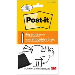 Post-it Dry Erase Sheets, 7 in x 11.3 in, 3 Sheets, Sticks Securely and Removes Cleanly (DEFSHEETS-3PK)