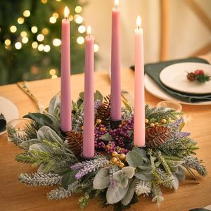 BLOSMON Advent Wreath for Christmas Centerpieces: 14 Inch Advent Candles Holder Ring for Table Decorations - Pine Berry Xmas Holiday Home Church Candlesticks Decor
