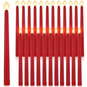 Macarrie 24 Packs Flameless Taper Candles Battery Operated Fake 11 Inch Long Candlelight LED Flameless Candlesticks Flickering Tapered for Spring Summer Wedding(Red)